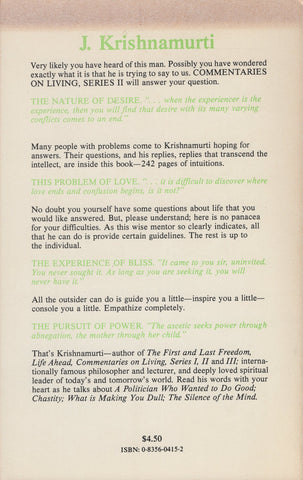 Commentaries on Living Second Series By J. Krishnamurti