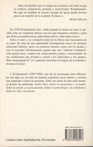 Sobre el amor y la soledad by J. Krishnamurti Spanish Edition