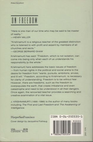 On Freedom By J. Krishnamurti First Edition
