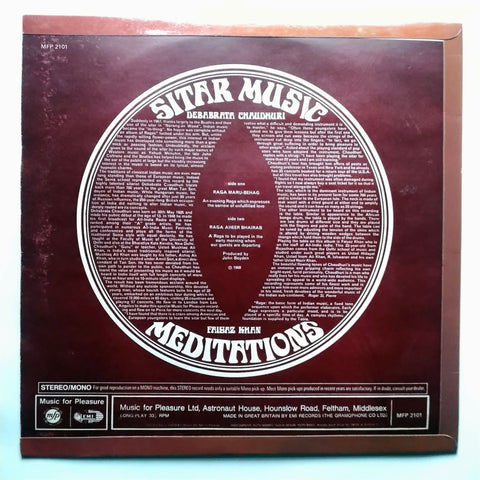 Debabrata Chaudhuri With Faiyaz Khan – Sitar Music Meditations MFP 2101 12" Vin