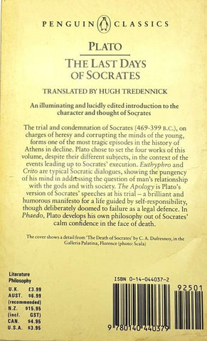 The Last Days of Socrates by Plató (1969, Paperback)