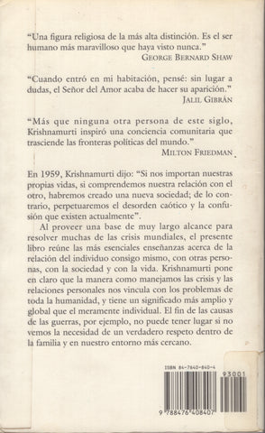 Sobre las relaciones by J. Krishnamurti Spanish Edition
