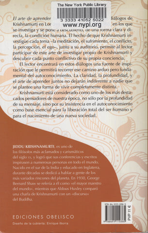 El arte de aprender juntos by J. Krishnamurti Spanish First Edition