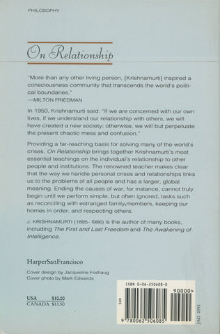 On Relationship by Jiddu Krishnamurti 1st Edition